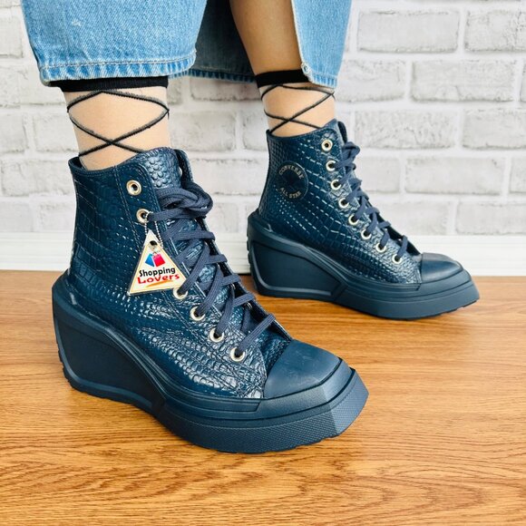 ⭐Chuck 70 De Luxe Wedge Platform Leather Sneakers 6.5 Womens Shoes Blue A10037C⭐ - Picture 1 of 11